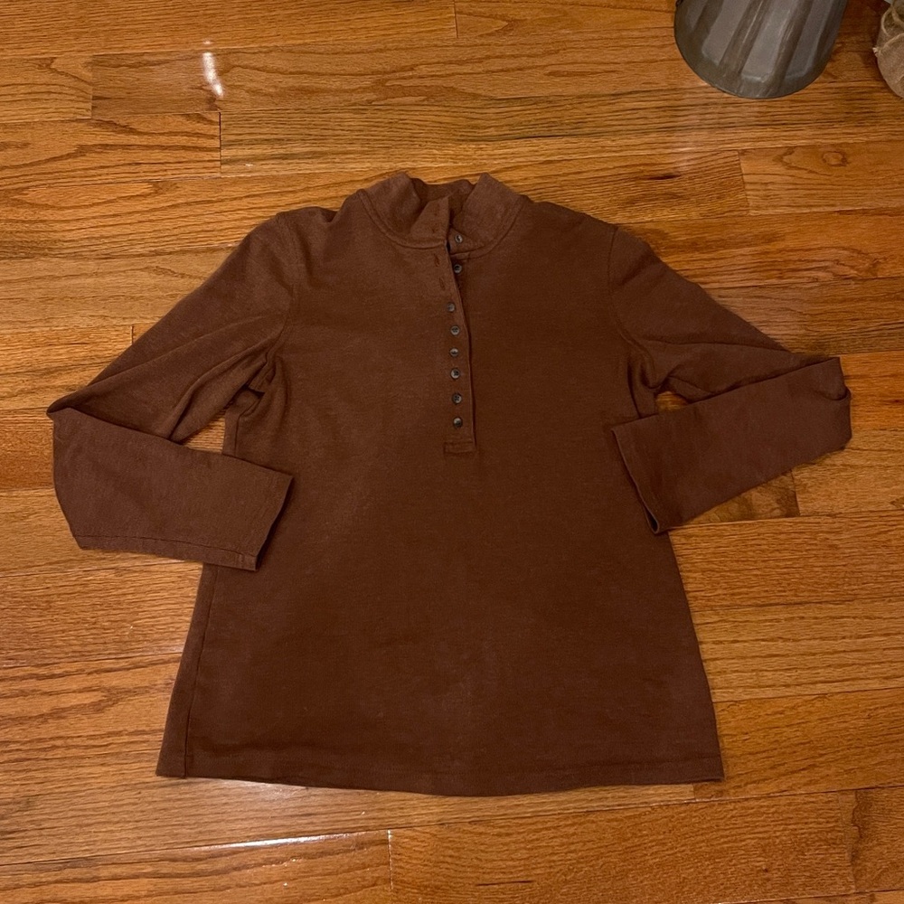 Bass Pro Shops Natural Reflections Brown Mock Neck Button Henley Long Sleeve S
